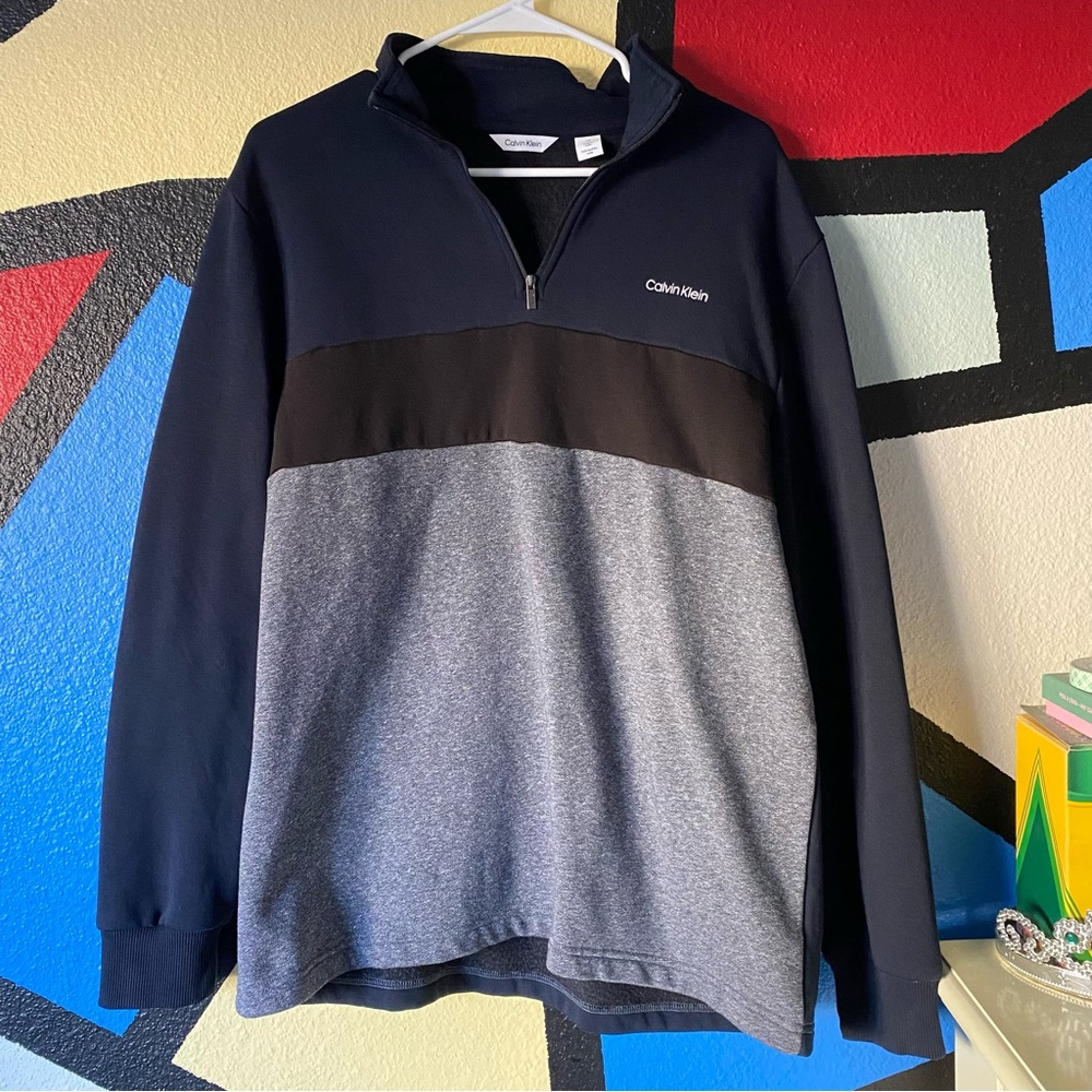 Calvin Klein blue and grey quarter zip jacket
